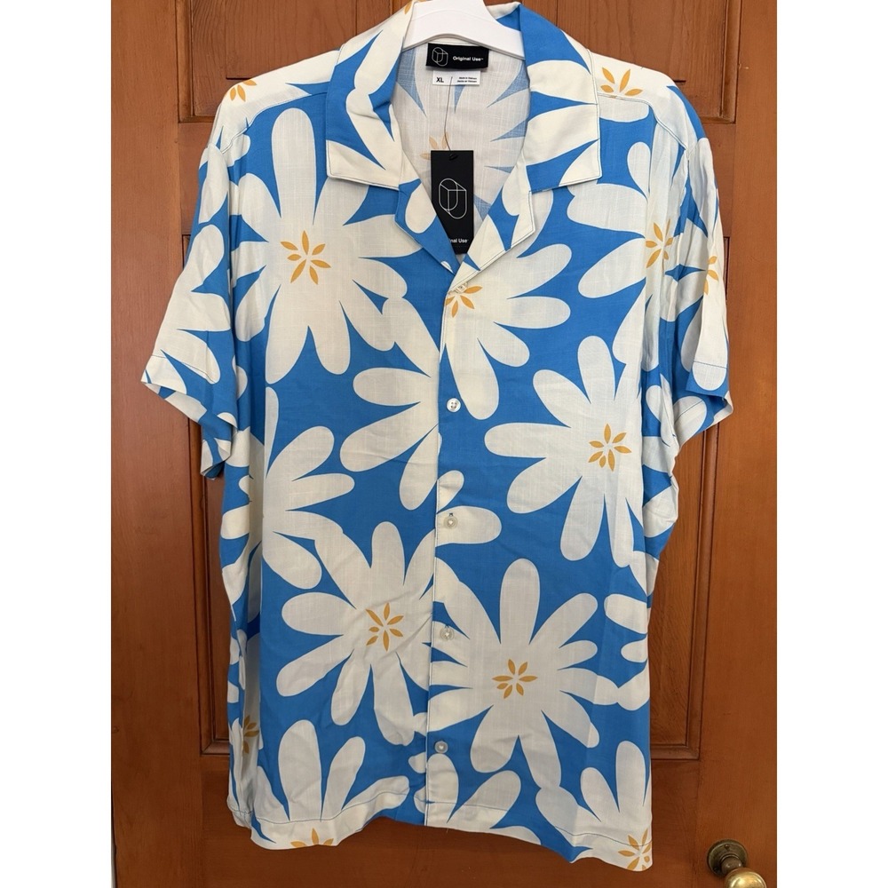 Men's Original Use Blue & White Floral Woven Resort Shirt Size XL NWT